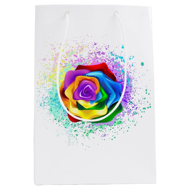 Colourful Rainbow Rose Medium Gift Bag (Front)