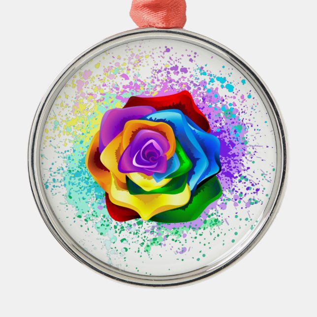 Colourful Rainbow Rose Metal Tree Decoration (Front)