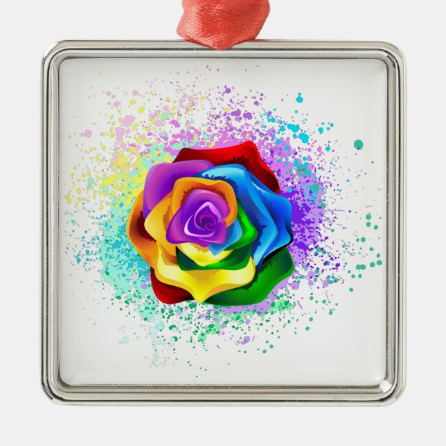 Colourful Rainbow Rose Metal Tree Decoration (Front)