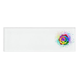 Colourful Rainbow Rose Name Tag