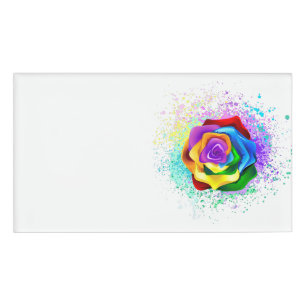Colourful Rainbow Rose Name Tag