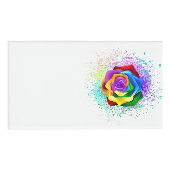 Colourful Rainbow Rose Name Tag (Front)