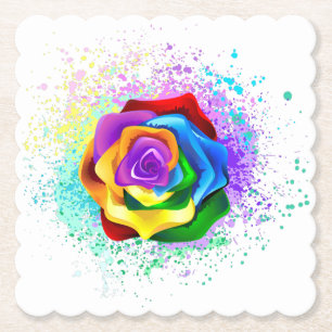 Colourful Rainbow Rose Paper Coaster