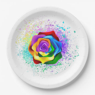 Colourful Rainbow Rose Paper Plate
