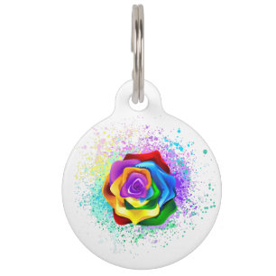 Colourful Rainbow Rose Pet Tag