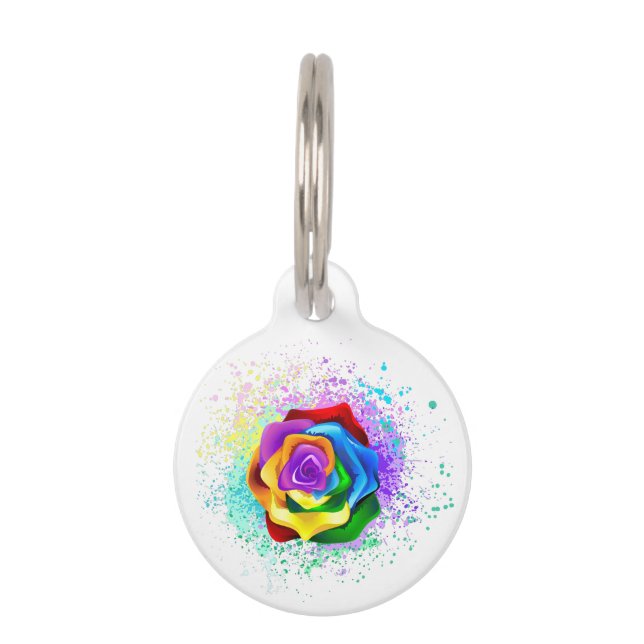 Colourful Rainbow Rose Pet Tag (Front)