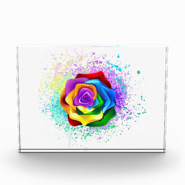 Colourful Rainbow Rose Photo Block (Front)