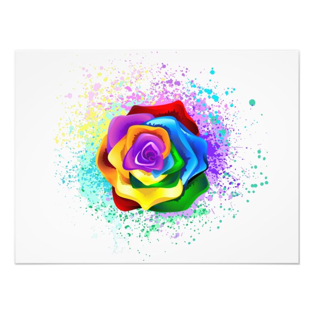 Colourful Rainbow Rose Photo Print (Front)