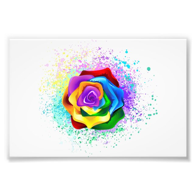 Colourful Rainbow Rose Photo Print (Front)