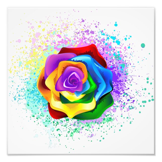 Colourful Rainbow Rose Photo Print (Front)