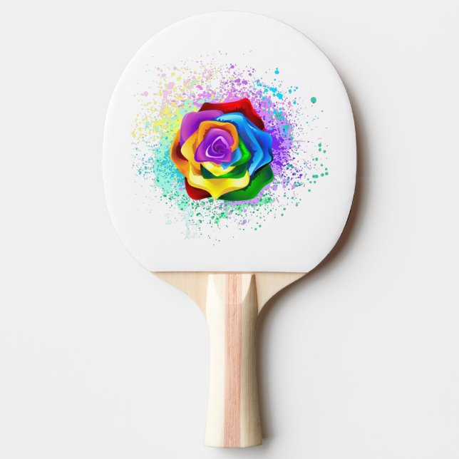 Colourful Rainbow Rose Ping Pong Paddle (Front)