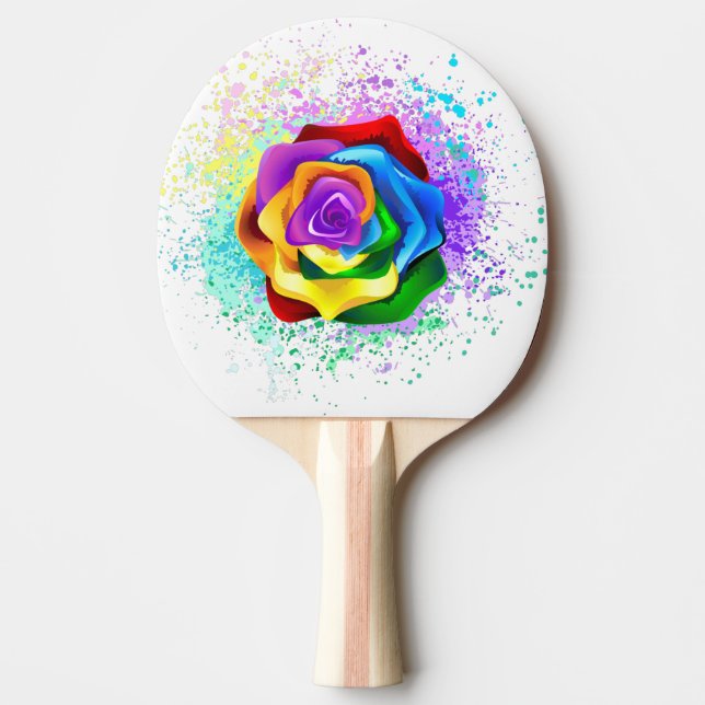 Colourful Rainbow Rose Ping Pong Paddle (Front)