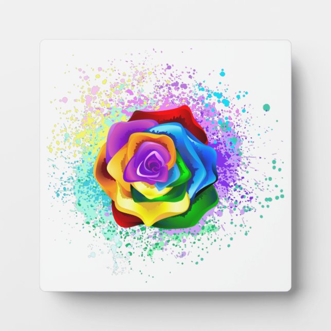 Colourful Rainbow Rose Plaque (Front)