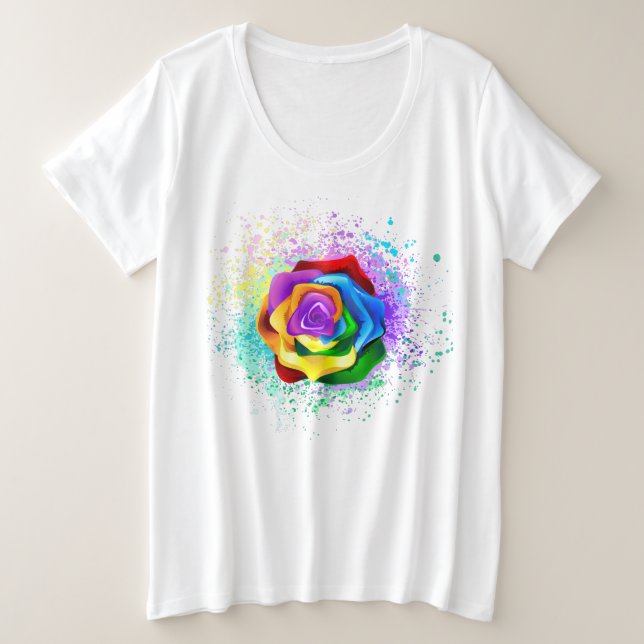 Colourful Rainbow Rose Plus Size T-Shirt (Design Front)