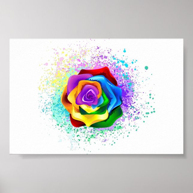 Colourful Rainbow Rose Poster (Front)