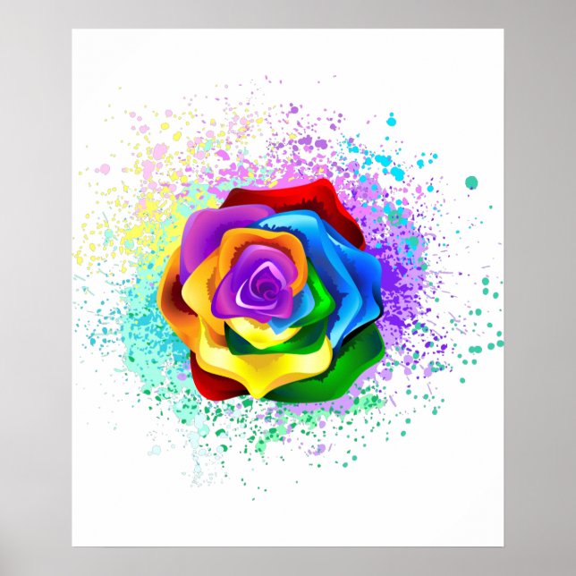 Colourful Rainbow Rose Poster (Front)
