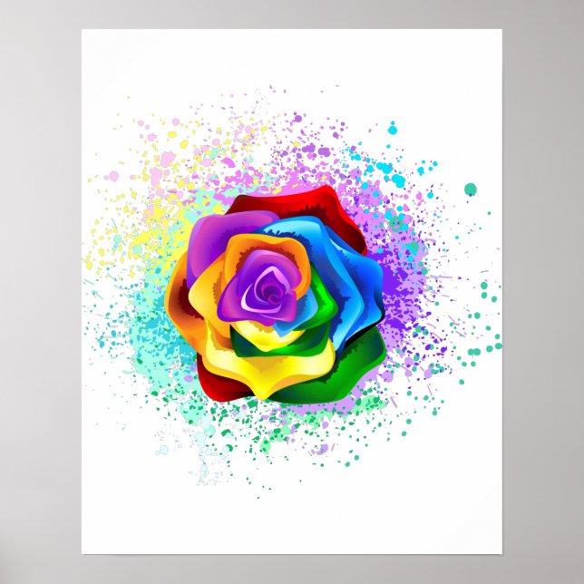 Colourful Rainbow Rose Poster (Front)