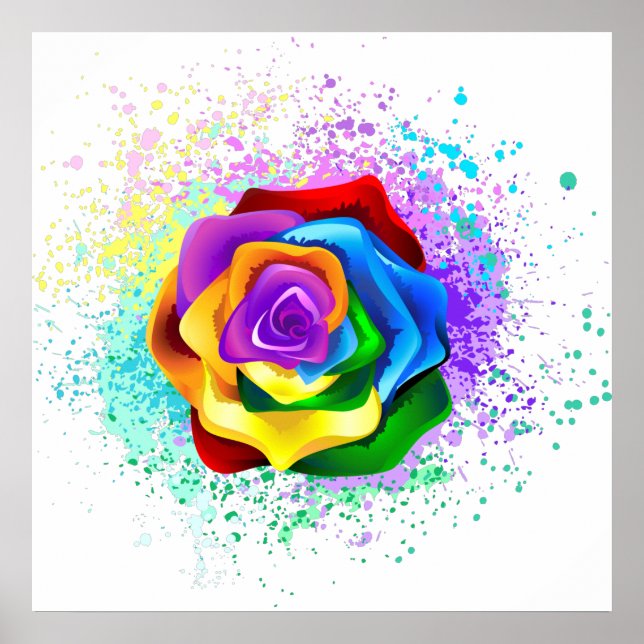 Colourful Rainbow Rose Poster (Front)