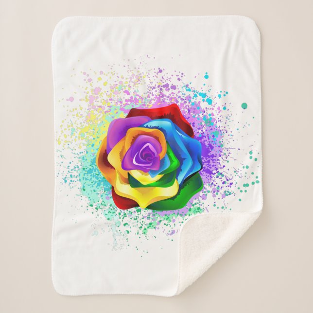 Colourful Rainbow Rose Sherpa Blanket (Front)