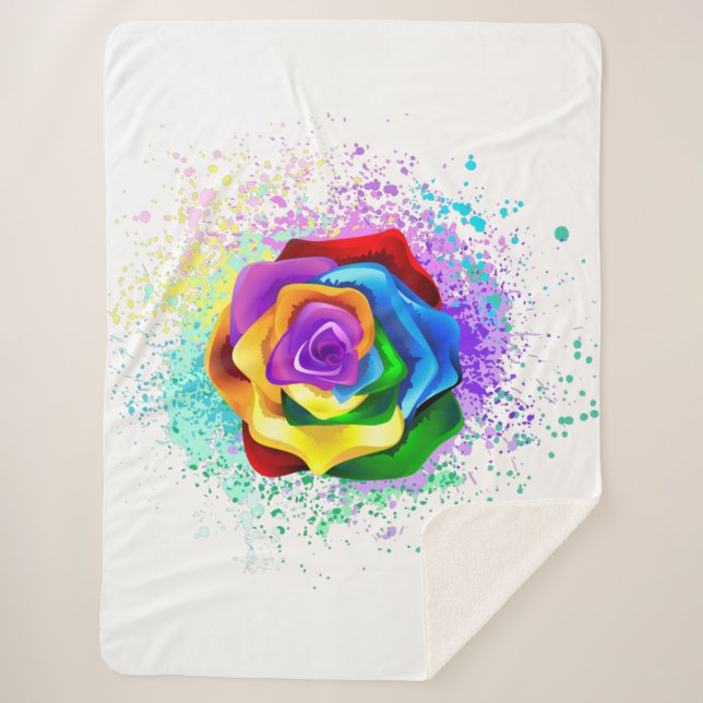 Colourful Rainbow Rose Sherpa Blanket (Front)