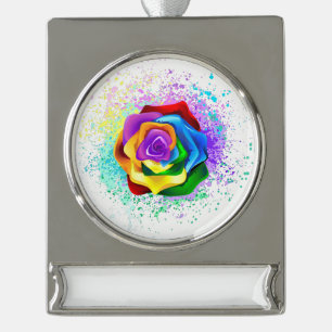 Colourful Rainbow Rose Silver Plated Banner Ornament
