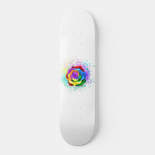 Colourful Rainbow Rose Skateboard