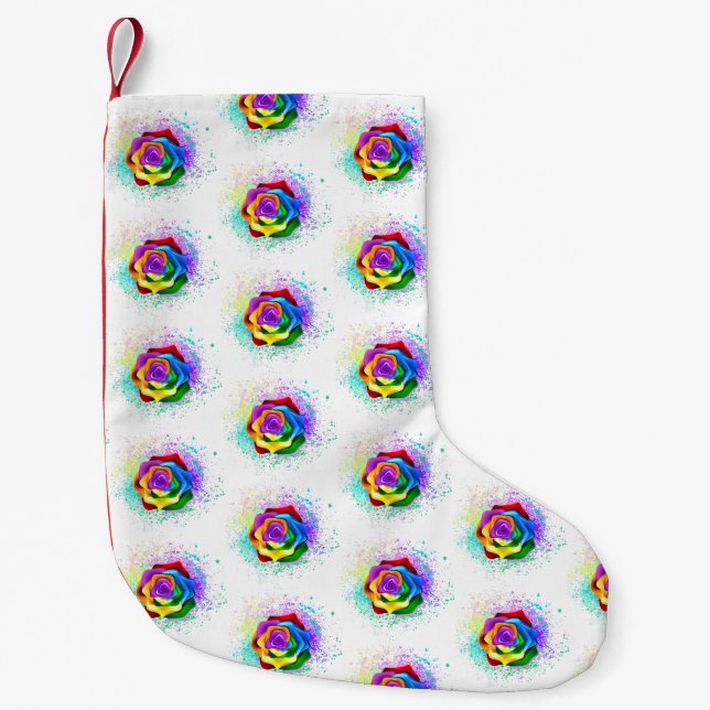 Colourful Rainbow Rose Small Christmas Stocking (Front)