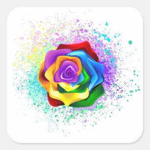 Colourful Rainbow Rose Square Sticker