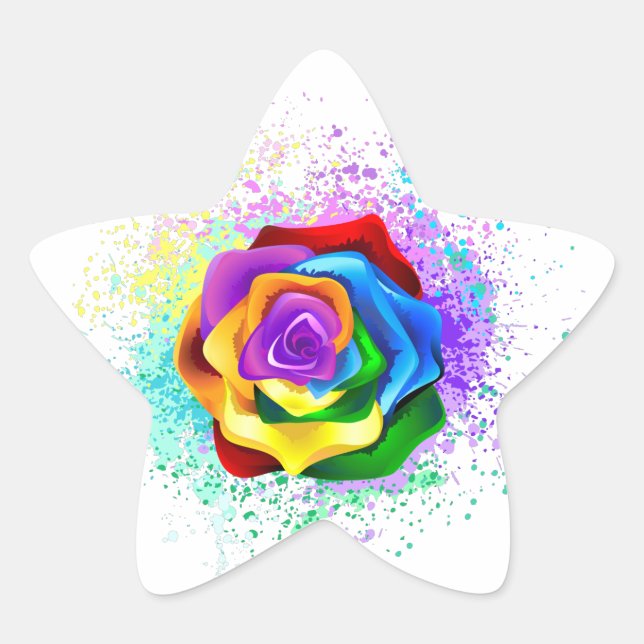 Colourful Rainbow Rose Star Sticker (Front)