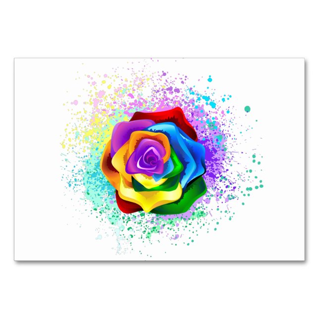 Colourful Rainbow Rose Table Number (Front)