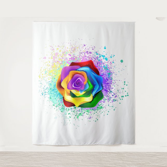 Colourful Rainbow Rose Tapestry (Front)
