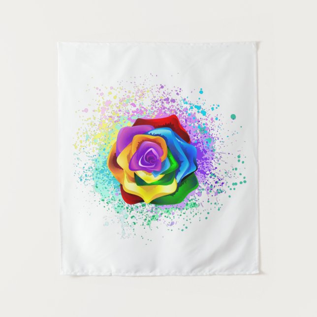 Colourful Rainbow Rose Tapestry (Front)
