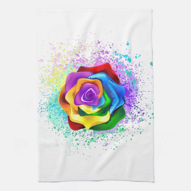 Colourful Rainbow Rose Tea Towel (Vertical)