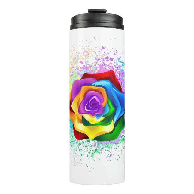 Colourful Rainbow Rose Thermal Tumbler (Front)