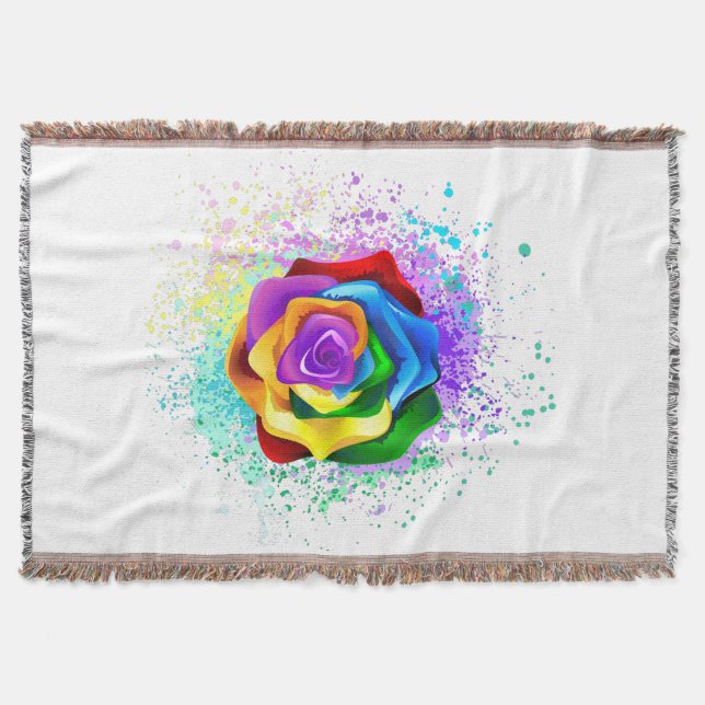 Colourful Rainbow Rose Throw Blanket (Front)