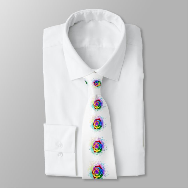 Colourful Rainbow Rose Tie (Tied)