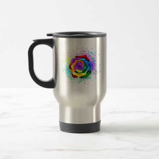 Colourful Rainbow Rose Travel Mug (Left)
