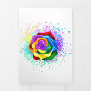 Colourful Rainbow Rose Tri-Fold Card