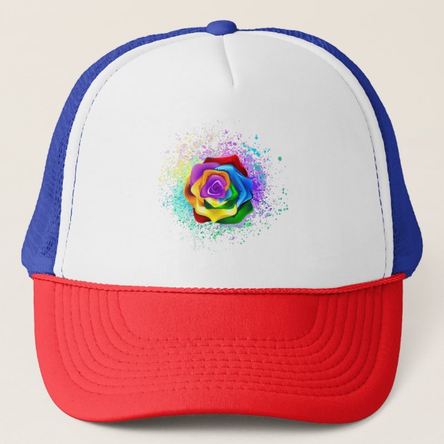 Colourful Rainbow Rose Trucker Hat (Front)