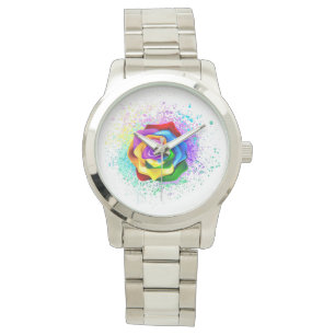 Colourful Rainbow Rose Watch