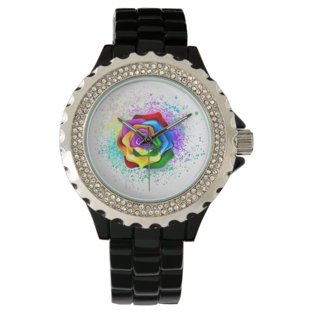 Colourful Rainbow Rose Watch (Front)