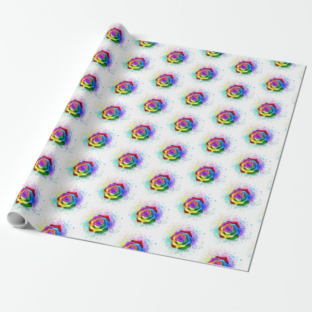 Colourful Rainbow Rose Wrapping Paper (Unrolled)