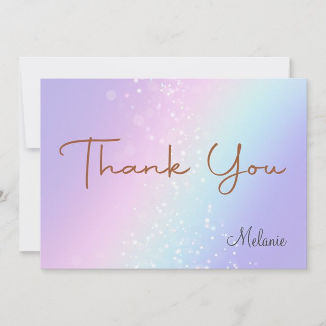 Colourful Rainbow Sparkle Glitter Personalise  Thank You Card (Front)