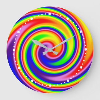Colourful Rainbow Spiral Swirl Numberless Illusion Large Clock