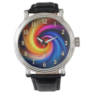 Colourful Rainbow Spiral Swirling Colours Design Watch