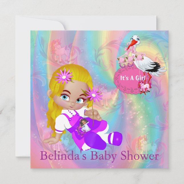 Colourful Rainbow Spirals Baby Shower Invitation (Front)