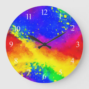 Colourful Rainbow Splattered Paint Pattern Large Clock