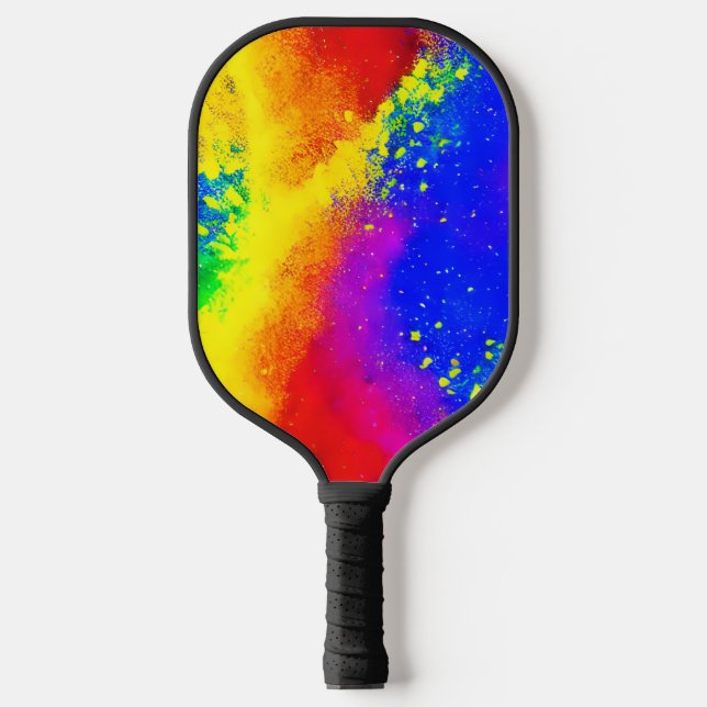 Colourful Rainbow Splattered Paint Pattern   Pickleball Paddle (Front)