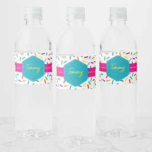 Colourful Rainbow Sprinkles Birthday Party Water Bottle Label