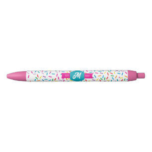 Colourful Rainbow Sprinkles Retro Monogram Black Ink Pen
